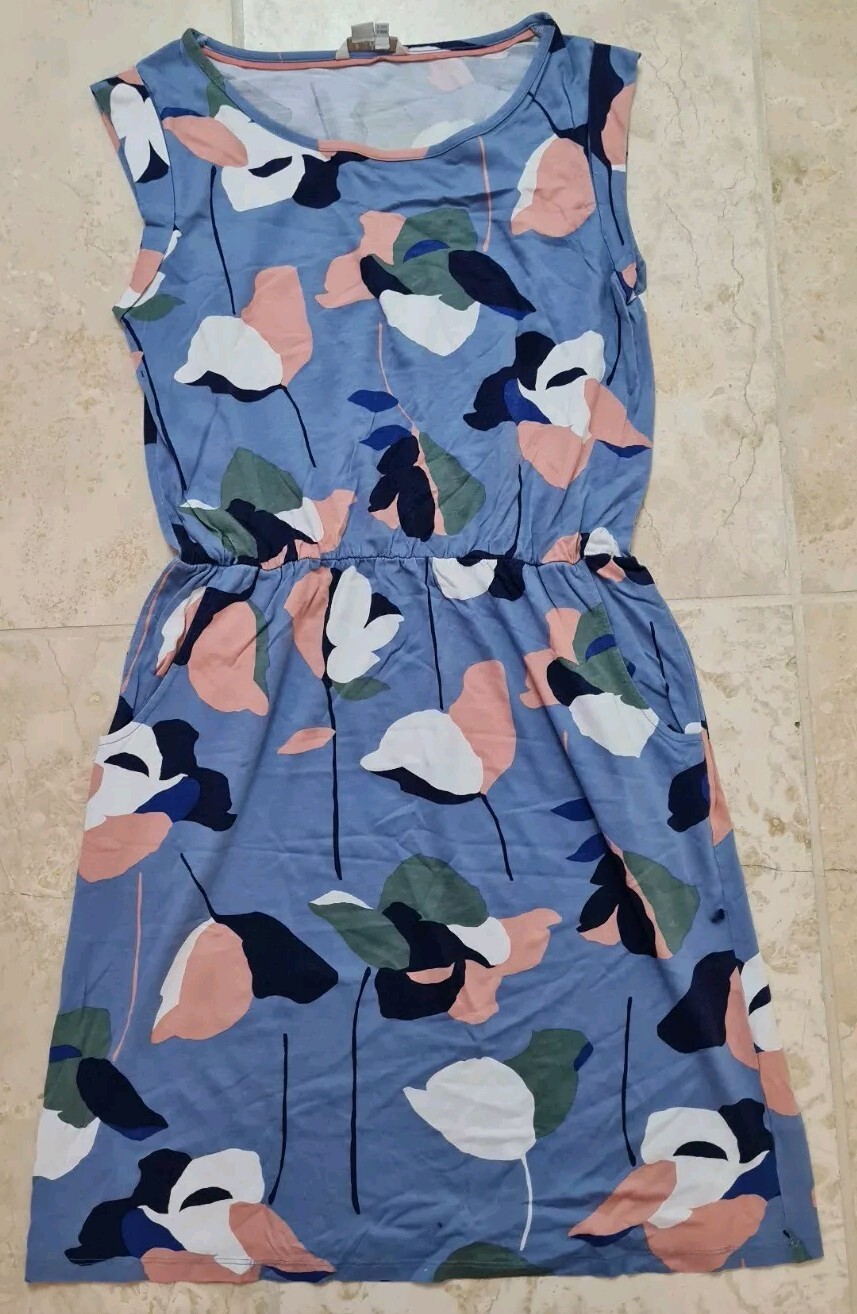 BODEN LADIES SLEEVELESS SHIFT DRESS BLUE FLORAL SIZE UK 12R  D44