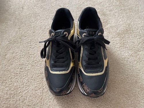 Guess Double Platform Camrio Lace Up Sneakers Black/Gold Size 9M US - Picture 3 of 9