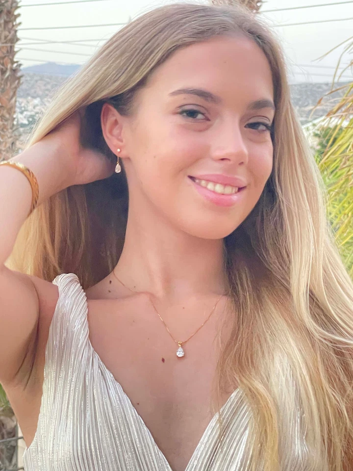 Collar de diamantes gota lágrima de 2 quilates pendientes de diamantes de 2 quilates joyería oro de 18 quilates Foto 2 de 4