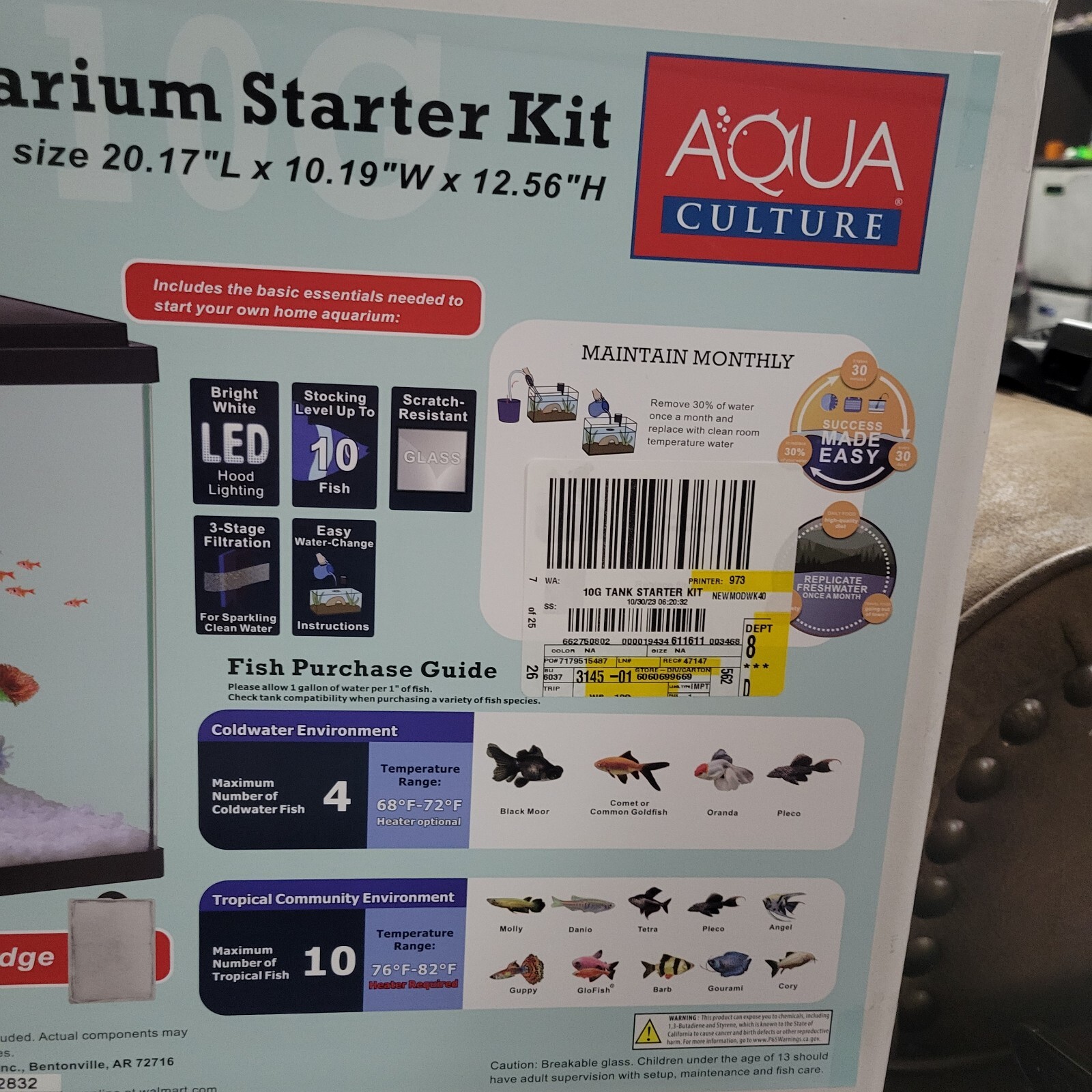 Aqua Culture 10 Gallon Glass Aquarium Starter Kit with Filter And Led