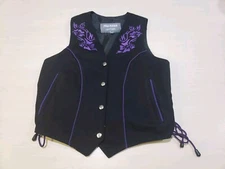 Pro Rider Canvas Vest Adult Sz Small Adjustable Laces Purple Embroidery A62