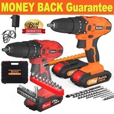 21-Volt Drill 2 Speed Electric Cordless Drill Driver with Bits Set LED & Battery