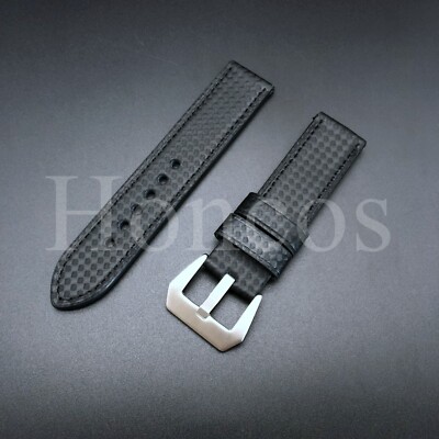 20 22 24 26 MM Carbon Fiber Black Leather Watch Band Strap Fits for Tissot