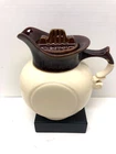 Vintage McCoy Pottery 202 Large White Brown Pitcher w/ Lid or Cookie Jar 72 oz.