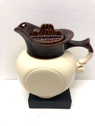 Vintage McCoy Pottery 202 Large White Brown Pitcher w/ Lid or Cookie Jar 72 oz.