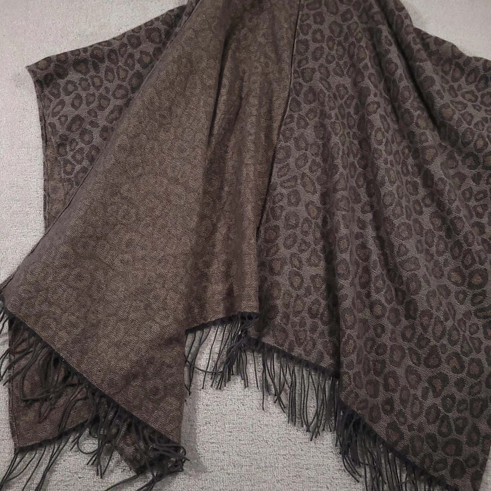 Poncho Woolrich Chal Mujer Talla Única Marrón Leopardo Estampado Animal Flecos Envoltura Foto 4 de 4
