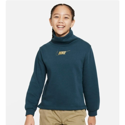 Nike Funnel Neck Sweatshirt Size L Kids Long Sleeve Club Fleece Pullover Teal - Picture 6 of 6