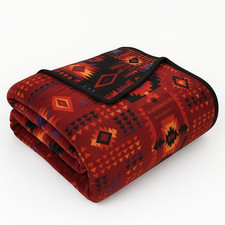Aztec Blanket Fleece, Reversible Native American Blanket, Western Throw, Native