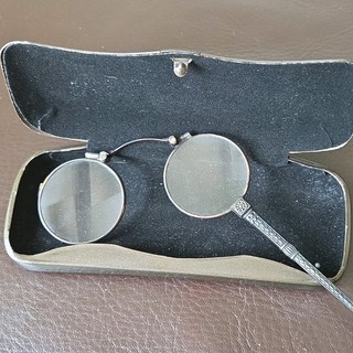 Antikes Lorgnon Monokel silberfarben mit Etui Optiker Brille 1 Einheit