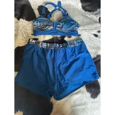 Blue Animal Print Swimsuit Tankini Set Swim Shorts top M bottoms L
