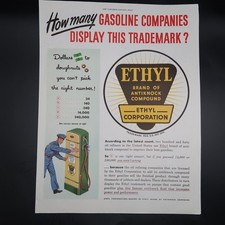 Ethyl Corporation Advertisement 1940s 1950s Vintage Cars Automobilia Petroliana