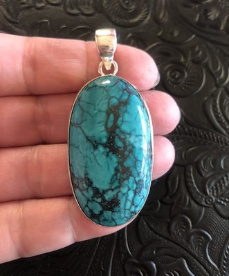 Large Blue Turquoise Web Matrix Box Bezel 2.25  Artisan Made Chunky Pendant