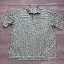 Donald Ross Polo Shirt Mens Size 2XL Yellow Green Leaf Pattern Golf Short Sleeve