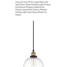 Set of 2 Large Black and Gold Glass Globe Pendant Fixture Farmhouse Lighting 