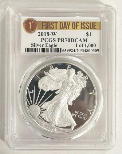 2018 W PR70DCAM PCGS 1 oz American Silver Eagle Proof FDOI 1 of 1000