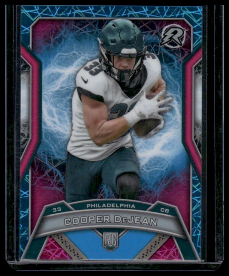 2024 Topps Resurgence #179 Cooper DeJean Sky Blue and Pink Shock Refractor