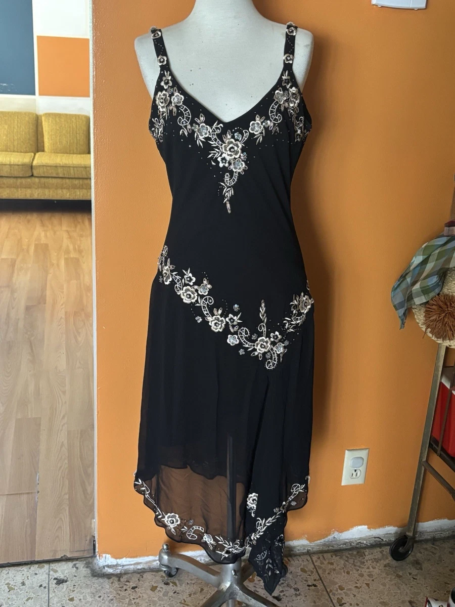 Robe Cocktail R & M Richards By Karen Wong Bleu Marine Brodée Et Perles - Taille 10 - Occasion Comme Neuve