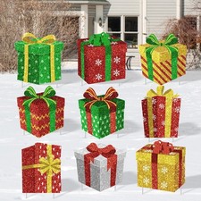 Tiamon 9 Pcs Christmas Decoration Outdoor Present Yard Sign with Multicolor
