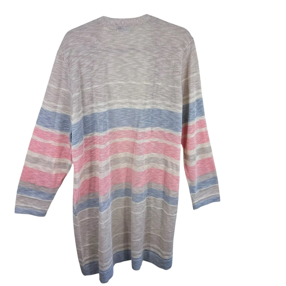 Cardigã Joseph A marrom rosa azul pastel listrado manga longa linha aberta 2X - Imagem 2 de 4