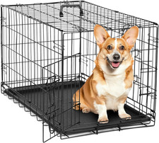 36 Inch Large Double Door Dog Crate for Pets with Divider Panel, Folding Metal W