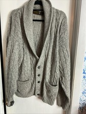 Vintage Eddie Bauer Wool Cardigan Sweater XL Gray Cable Knit