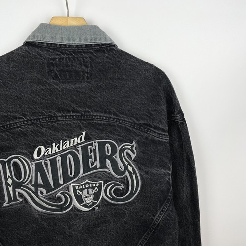 Vintage NFL Oakland Raiders Big Logo Denim Jacket Size M 90’s Washed Black Rare - Picture 16 of 22