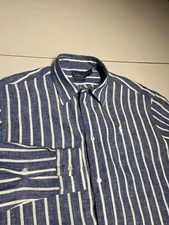Polo Ralph Lauren Shirt Women’s Small Blue Striped Linen Crop Boxy Blouse Top