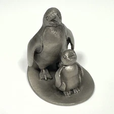 Hudson Mother and Baby Pewter Penguin Figure 1977 70s