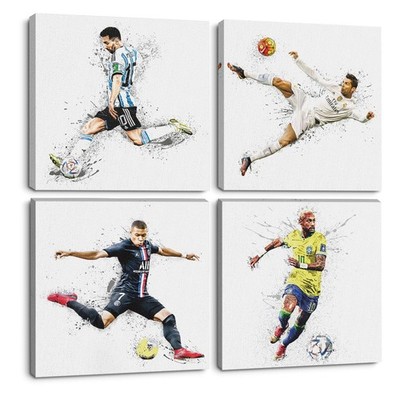 4PC Canvas Wall Art Framed Art Famous Soccer Superstar Room Decor Inspiration...