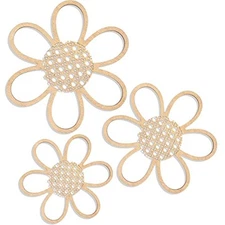 Maitys 3 Pieces Boho Daisy Wall Decor Natural Rattan Flower Wall Hanging Art 