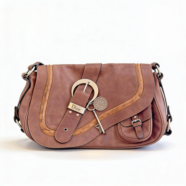 Christian Dior Gaucho Saddle Bag Brown Leather Shoulder Bag Boho Luxury