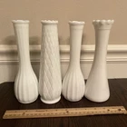 Assortment Of Vintage Milk Glass Vases 9” Tall Including EO Brody Co, Set Of 4