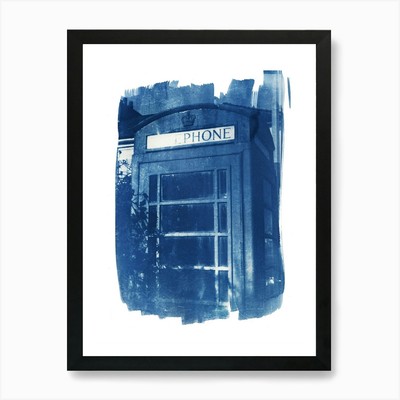 Britische Telefonzelle Vintage Cyanotypie gerahmt Wandbild Poster Leinwanddruck Bild
