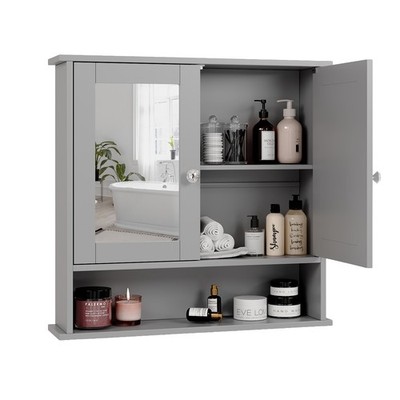 Double Mirror Door Bathroom Cabinet Wall Mounted Cabinet Adjustable Shelf