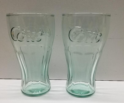 Coca Cola Coke Brand Green Glasses 6 Inch Tall Libby 16OZ FREE SHIPPING Set Of 2