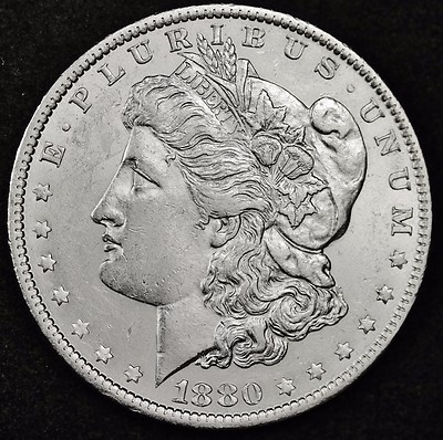 1880-o Morgan Silver Dollar.  Full Chest Feathers.  High Grade.  Inventory G