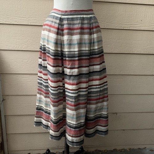 The Odells Gia Pleat Midi Skirt Short Casual Stripe Full Women Multi Colorful L