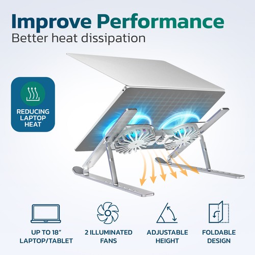 Purely F82 Cooling Fan Height-Adjustable 18" Laptop Stand - Silver - 第 6/9 張圖片