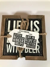Quill to Paper "LIFE HAPPENS BEER HELPS" Coasters 4 piece set By Sixtrees