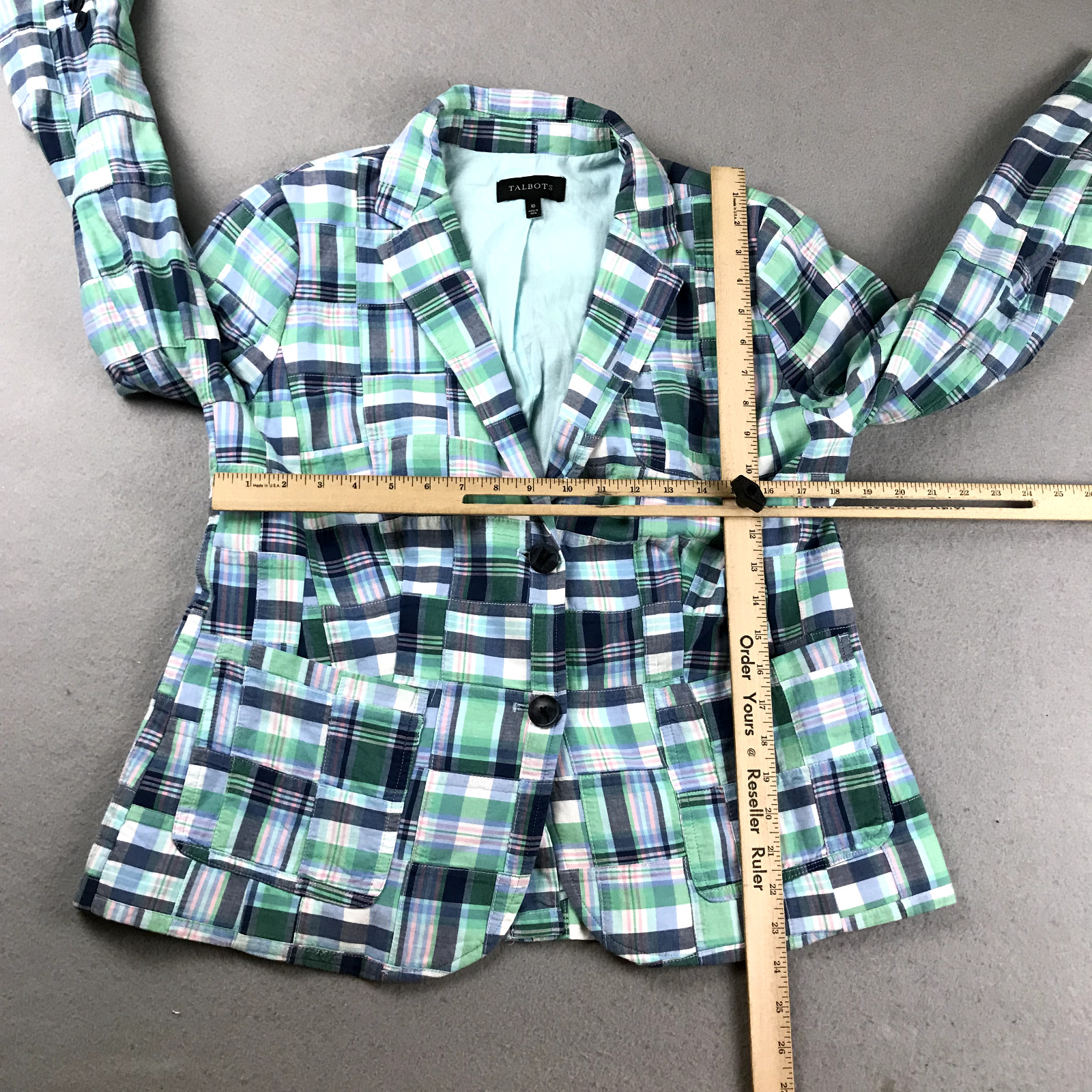 Talbots Jacket Womens 10 Blue Patchwork Lined But… - image 6