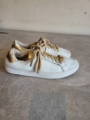 Michael Kors Women's White Gold Leather Sneakers Shoes Size 4 - Picture 8 of 12