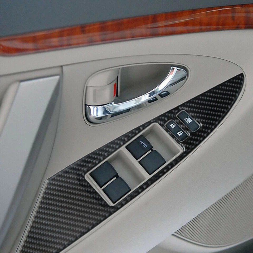 Cubierta de control de ventana interior de fibra de carbono 4 piezas para Toyota Camry 2007-2011 Foto 4 de 4