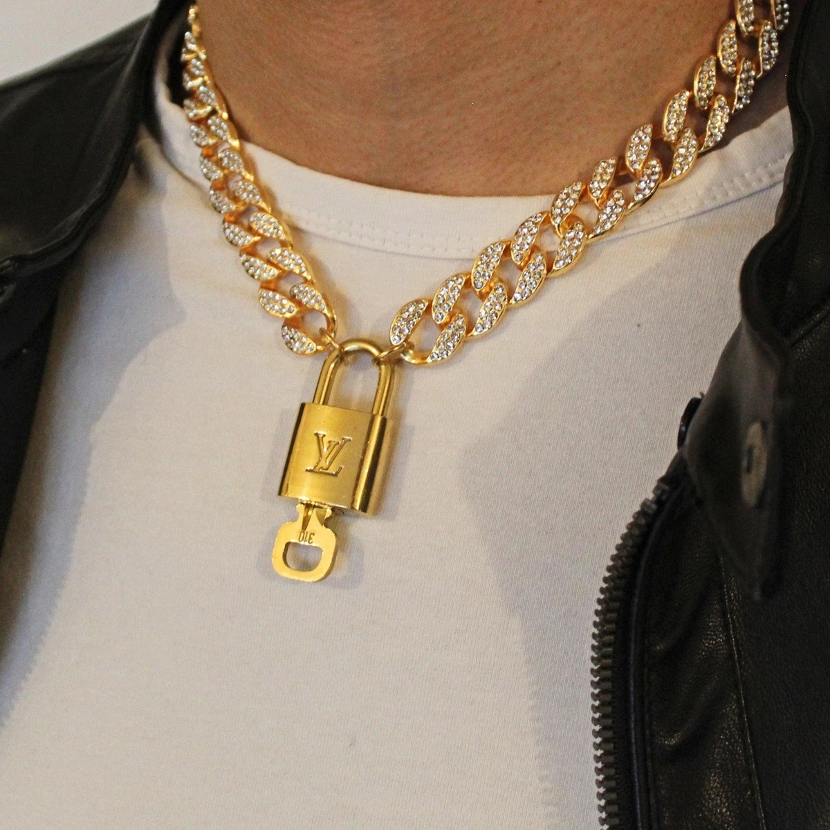 Louis Vuitton Padlock with Rhinestone Necklace For Him