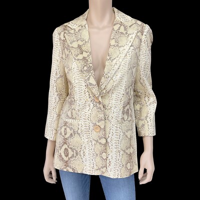 Neiman Marcus Blazer Women Medium Ivory Snake Print 3/4 Sleeve Jacket