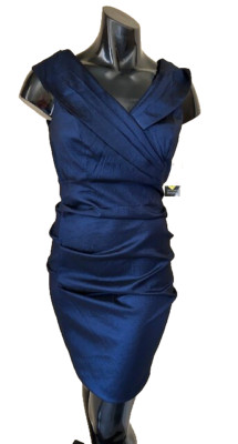 NWT Atelier Danielle size 12 Midnight Blue Draped Ruched Evening Dress Taffeta