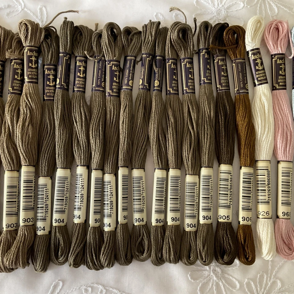 Anchor Mouline 8M Sticktwist Embroidery Floss Lot of 22 Tan and Blues Series 850 - Image 3 of 4