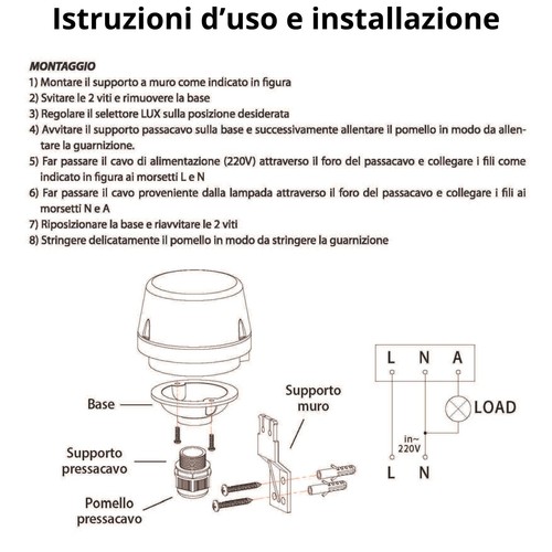 Interruttore Crepuscolare da Esterno 220v Sensore per Lampade Led Regolabile - Afbeelding 2 van 6