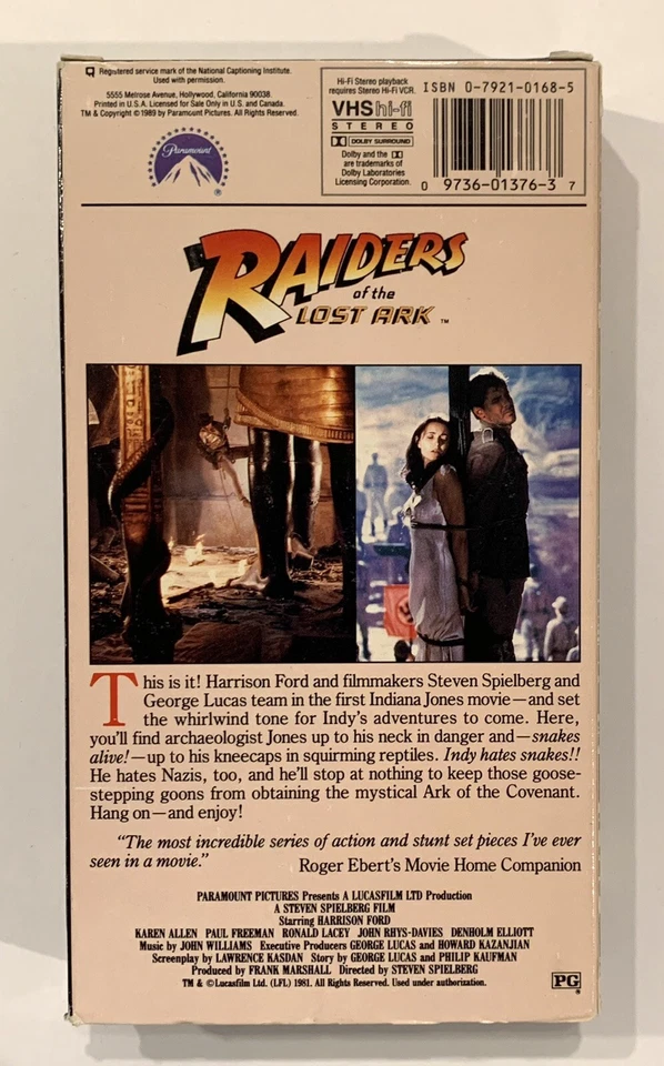 1989 RAIDERS OF THE LOST ARK - VHS - Lucasfilm - Paramount 1376 HiFi Stereo - Image 3 of 4