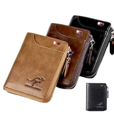 Mens RFID Blocking Leather Wallet Credit Card ID Holder Zipper Purse Waterproof