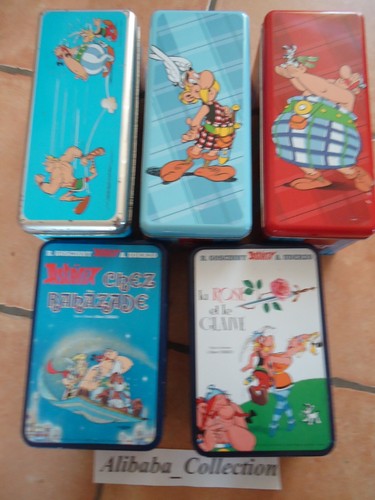 Lotto 5 Scatole Zucchero Torte Asterix Obelix Fumetti IN Ferro Metallo Scatola - 第 1/1 張圖片